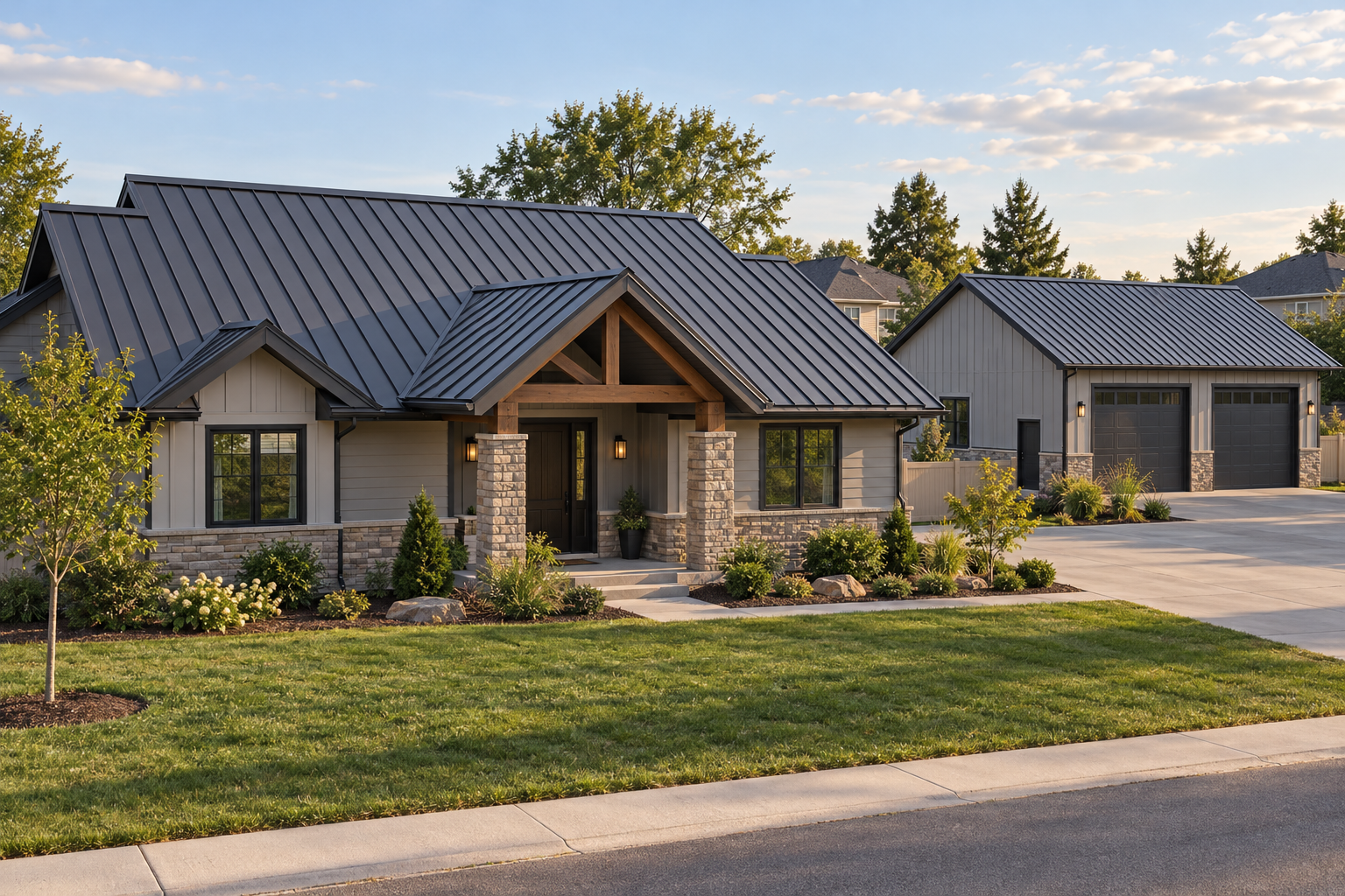 metal roofing standing seam on a Meridian home