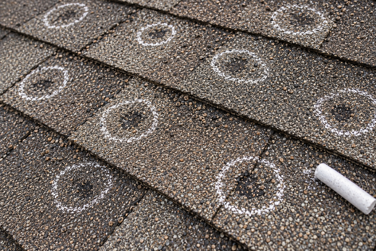 storm damage roof repair of hail-bruised shingles in Meridian